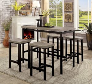5 Piece Wooden Counter Height Table Set In Natural Brown And Black