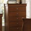 Transitional Style Wooden Chest With 5 Drawers, Cherry Brown