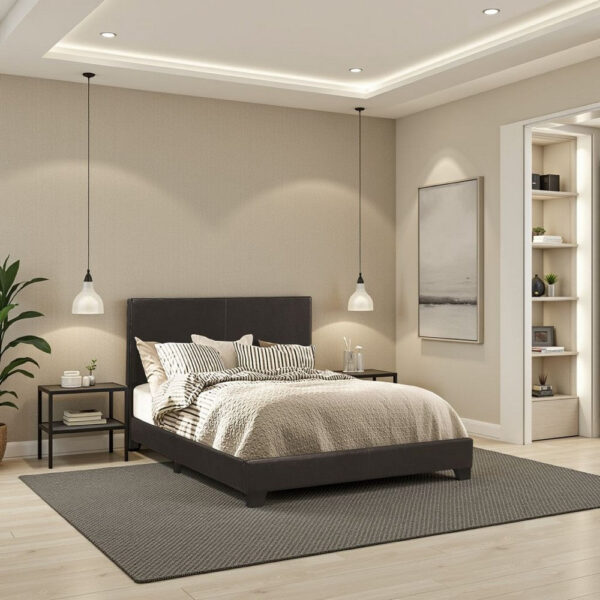 140220266990f7af7f249.jpeg Leather Upholstered Full Size Platform Bed, Black