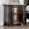 30 Inch Nightstand with 2 Drawers, Classic Marble Top, Ornate Pilasters, Dark Cherry Brown