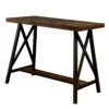 Wooden Counter Height Table With Angled Metal Legs, Black And Brown