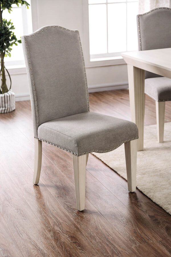 140220266990f81e5cbfa.jpeg Fabric Upholstered Wooden Side Chair, White And Gray, Pack Of Two