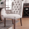 Button Tufted Fabric Upholstery Wingback Chair, Cream And Brown, Pack Of Two