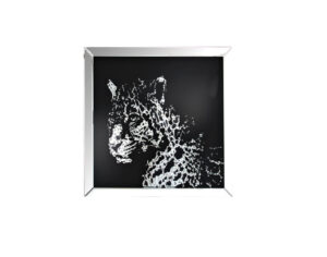 140220266990f8bc44112.jpeg Square Shape Mirror framed Leopard Wall Decor With Crystal Inlays, Black & Silver