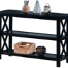 Transitional Wooden Sofa Table With "X" Side Design & Two Shelves, Dark Brown