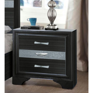 Two Tone Wooden Nightstand With Three Drawers, Black And Silver