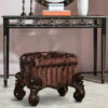 Tufted Fabric Upholstered Wooden Vanity Stool with Scrolled Legs, Cherry Oak brown