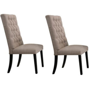 140220266990fa1f25d9c.jpeg Wooden Dining Side Chair with Button Tufted Back, Set of 2, Tan Brown and Black
