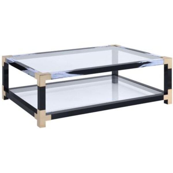 140220266990fa2bb3ccb.jpeg Rectangular Metal Coffee Table with Glass Top and Shelf, Black