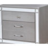 Three Drawer Solid Wood Nightstand with Mirror Accent Trim Front, Silver
