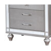 Three Drawer Solid Wood Nightstand with Mirror Accent Trim Front, Silver