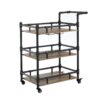 Rustic Three Tier Wood and Metal Serving Cart, Black and Brown
