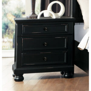 140220266990fa4d4d1ea.jpeg Transitional Style Two Drawer Wooden Night Stand with Round Bun Legs, Black