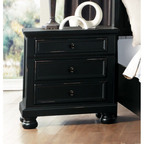 140220266990fa4d4d1ea.jpeg Transitional Style Two Drawer Wooden Night Stand with Round Bun Legs, Black