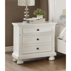 140220266990fa516789c.jpeg Transitional Style Two Drawer Wooden Night Stand with Round Bun Legs, White