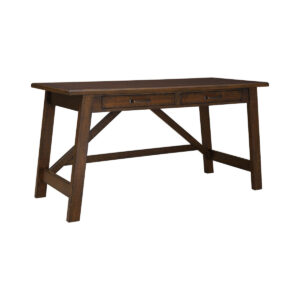 Two Drawers Wooden Desk with Cross Stretcher Brace Design, Large, Brown