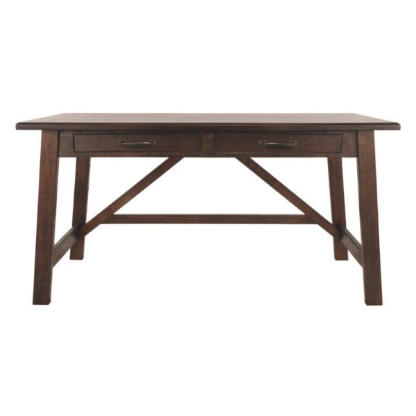 Two Drawers Wooden Desk with Cross Stretcher Brace Design, Large, Brown