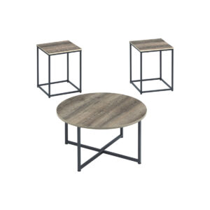 140220266990fa628c32a.jpeg Wooden Table Set with Sturdy Metal Base, Set of Three, Gray and Brown