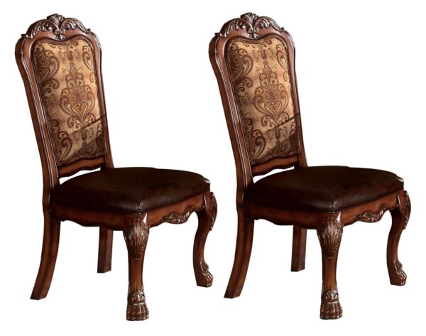 140220266990fb176193f.jpeg Dining Side Chair, Claw Legs and Leatherette Seat, Brown, Set of 2