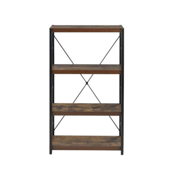 140220266990fbe66f35f.jpeg 4 Tiered Metal Framed Wooden Bookshelf, Weathered Oak Brown and Black