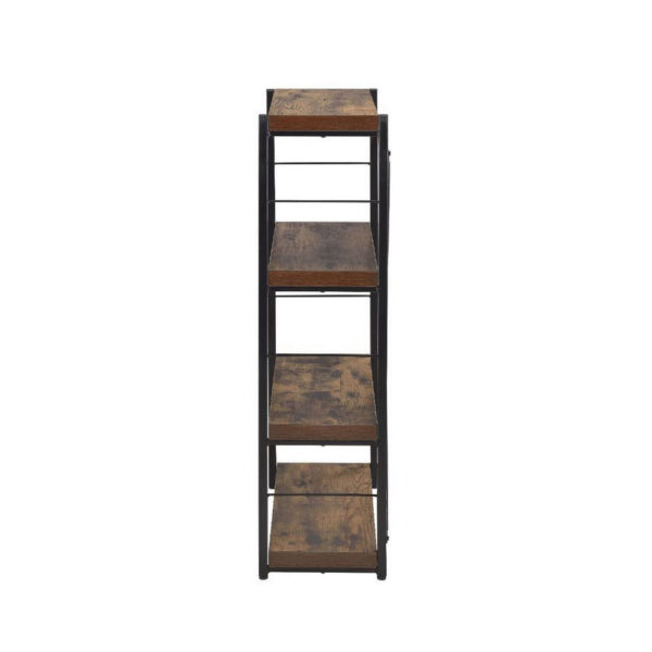 140220266990fbe7cce1f.jpeg 4 Tiered Metal Framed Wooden Bookshelf, Weathered Oak Brown and Black