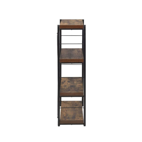 140220266990fbe912c1a.jpeg 4 Tiered Metal Framed Wooden Bookshelf, Weathered Oak Brown and Black