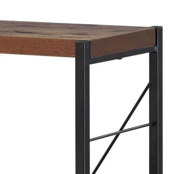 140220266990fbec33fd9.jpeg 4 Tiered Metal Framed Wooden Bookshelf, Weathered Oak Brown and Black