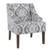 140220266990fbefc1707.jpeg Fabric Upholstered Wooden Accent Chair with Swooping Armrests and Damask Pattern Design, Multicolor