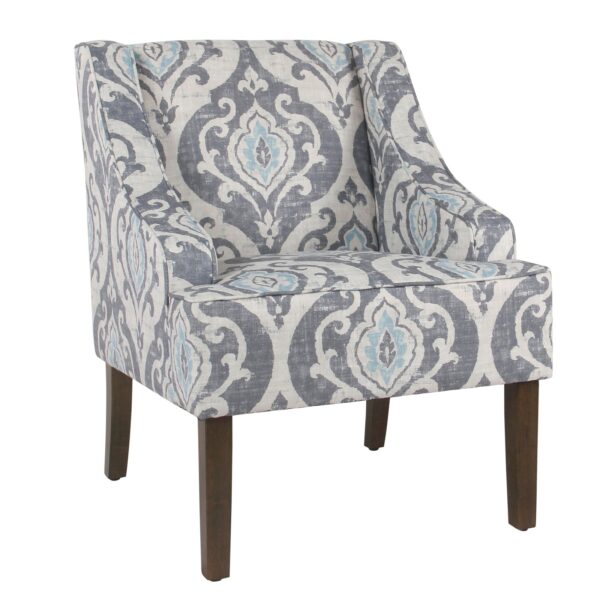 140220266990fbefc1707.jpeg Fabric Upholstered Wooden Accent Chair with Swooping Armrests and Damask Pattern Design, Multicolor