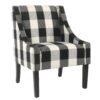 Fabric Upholstered Wooden Accent Chair with Buffalo Plaid Pattern, Black and White