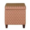 Geometric Patterned Square Wooden Ottoman with Lift Off Lid Storage, Orange and Cream