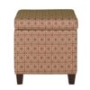 Geometric Patterned Square Wooden Ottoman with Lift Off Lid Storage, Orange and Cream