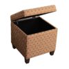 Geometric Patterned Square Wooden Ottoman with Lift Off Lid Storage, Orange and Cream