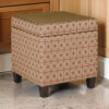 Geometric Patterned Square Wooden Ottoman with Lift Off Lid Storage, Orange and Cream