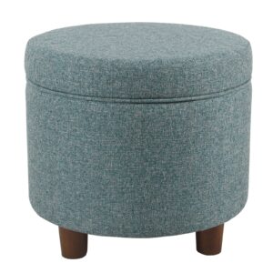 140220266990fc35d2d79.jpeg Fabric Upholstered Round Wooden Ottoman with Lift Off Lid Storage, Teal Blue