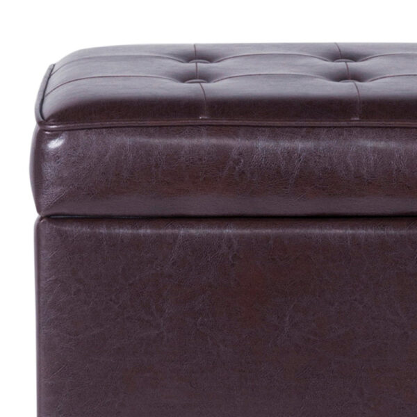Square Shape Leatherette Upholstered Wooden Ottoman with Tufted Lift Off Lid Storage, Brown