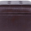 Square Shape Leatherette Upholstered Wooden Ottoman with Tufted Lift Off Lid Storage, Brown