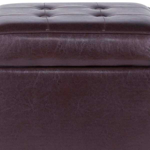 Square Shape Leatherette Upholstered Wooden Ottoman with Tufted Lift Off Lid Storage, Brown