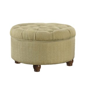 140220266990fcdd48637.jpeg Fabric Upholstered Wooden Ottoman with Tufted Lift Off Lid Storage, Beige and Brown