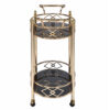 Metal Framed Serving Cart with Tempered Glass Top and Open Bottom Shelf, Gold and Black