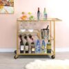 Metal Framed Serving Cart with Wine Bottle Holder and Stemware, Gold and Clear