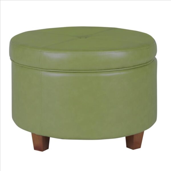 Leatherette Upholstered Wooden Ottoman with Single Button Tufted Lift Top Storage, Green, Large