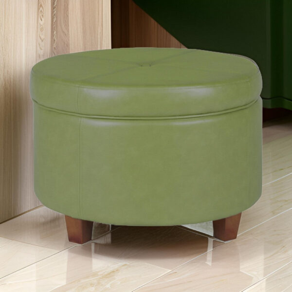 Leatherette Upholstered Wooden Ottoman with Single Button Tufted Lift Top Storage, Green, Large