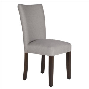 Fabric Upholstered Wooden Parson Dining Chair with Splayed Back, Gray and Brown