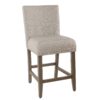 Fabric Upholstered Wooden Counter Stool with Striking Nail head Trims, Gray and Brown