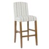 Fabric Upholstered Wooden Barstool with Striped Cushioned Seat, White and Blue