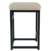 Open Back Metal Counter Stool with Fabric Upholstered Padded Seat, Beige and Black