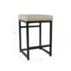Open Back Metal Counter Stool with Fabric Upholstered Padded Seat, Beige and Black