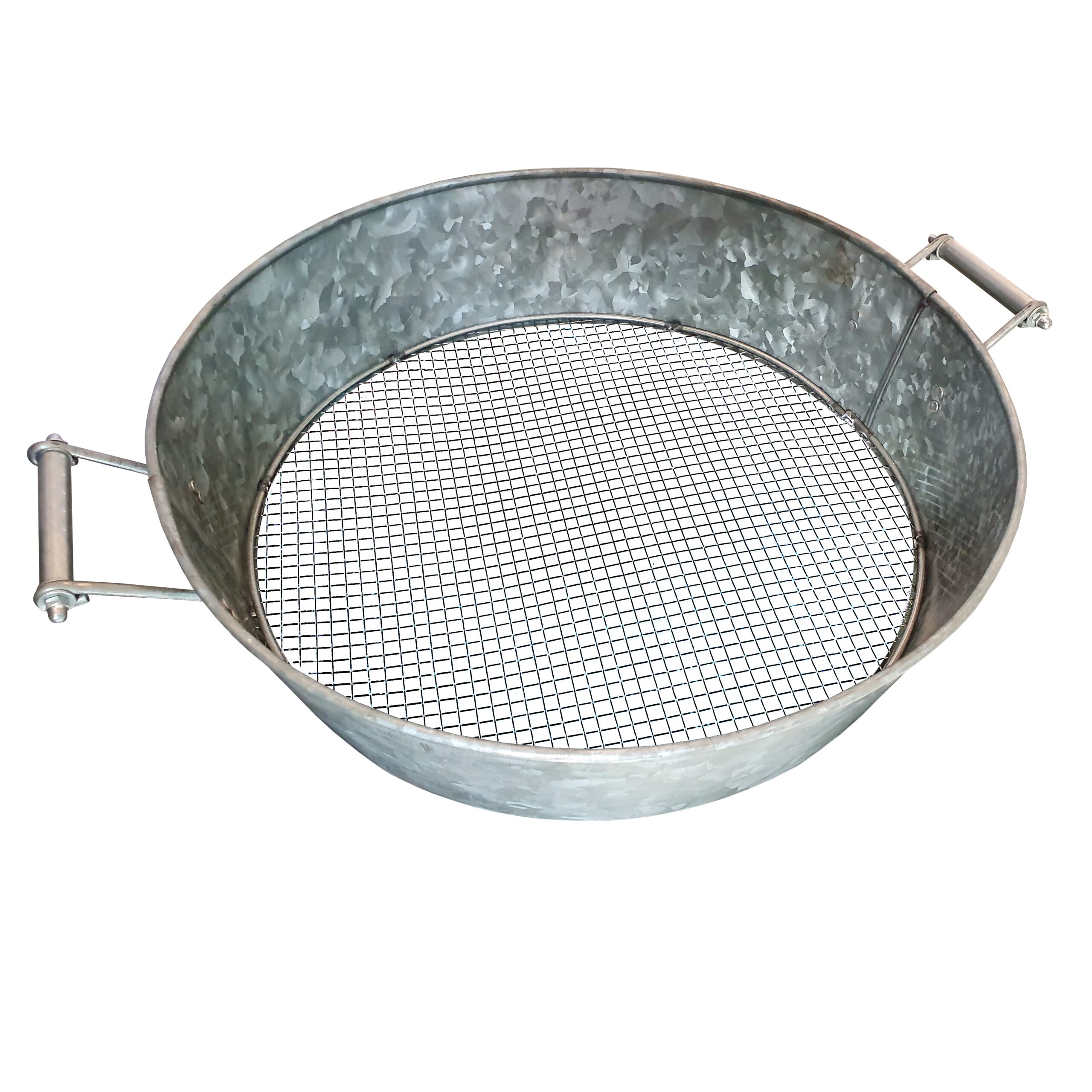 Round Galvanized Steel Compost Sifter with Wire Mesh Design Base, Antique Silver