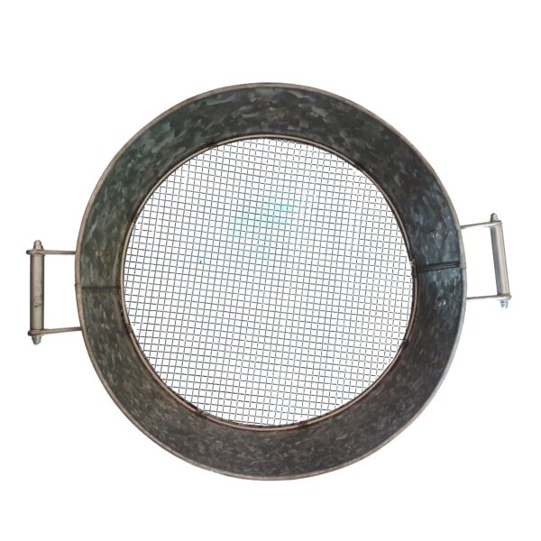 Round Galvanized Steel Compost Sifter with Wire Mesh Design Base, Antique Silver